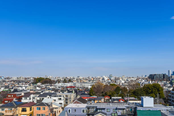 Skyline in Setagaya ward Skyline in Setagaya ward in sunny day with blue sky, Tokyo, Japan setagaya ward stock pictures, royalty-free photos & images
