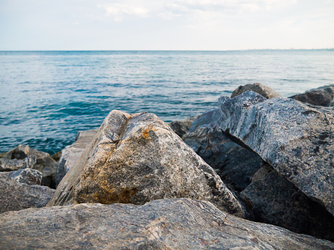 large boulders on the background of the sea