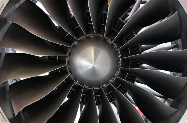 istock Close-up of a large jet engine turbine blades 1213685251