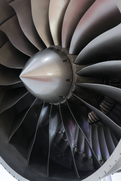 istock Close-up of a large jet engine turbine blades 1213685295