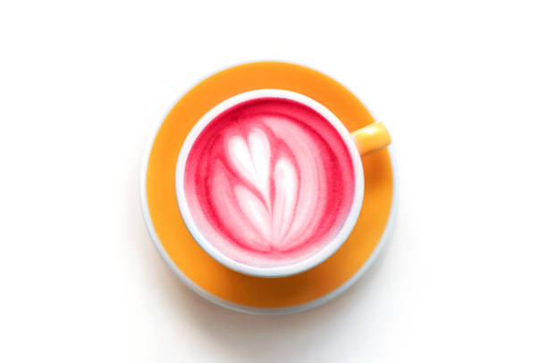 istock Cup of trendy beetroot latte on table. 1213687657