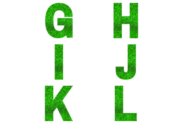 green font alphabet g, h, i, j, k, l made of green sparkle background. - diamond letter h alphabet text imagens e fotografias de stock