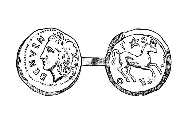 베네덴트의 승리에 로마 기념 동전 - coin roman ancient rome stock illustrations