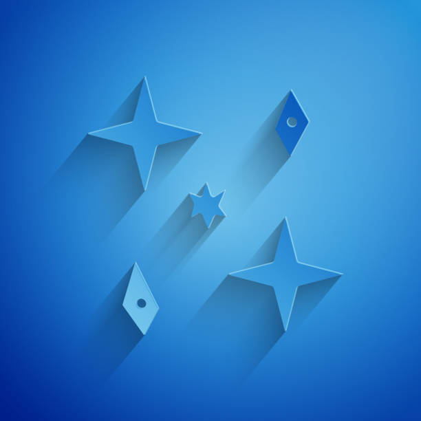 istock Paper cut Falling stars icon isolated on blue background. Meteoroid, meteorite, comet, asteroid, star icon. Paper art style. Vector Illustration 1213689370