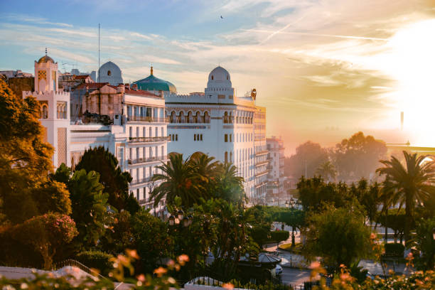 The Great Post Office of Algiers The Grande Poste of Algiers in the colors of twilight algeria stock pictures, royalty-free photos & images