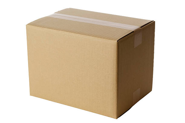 Isolated shot of closed blank cardboard box on white background With CLIPPING PATH. brown box stock pictures, royalty-free photos & images