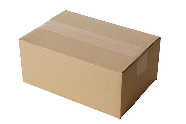 istock Isolated shot of closed blank cardboard box on white background 121369098