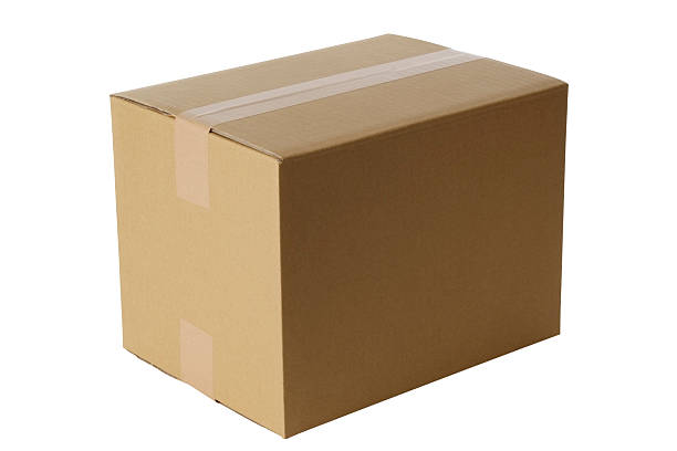 istock Isolated shot of closed blank cardboard box on white background 121369103