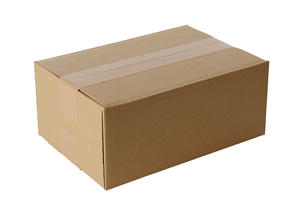 istock Isolated shot of closed blank cardboard box on white background 121369104