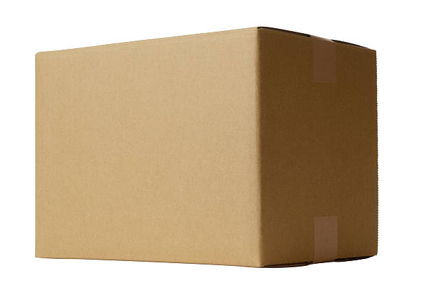 istock Isolated shot of closed blank cardboard box on white background 121369114