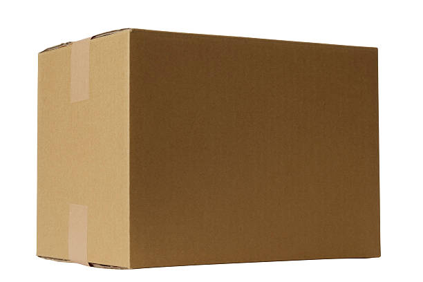 istock Isolated shot of closed blank cardboard box on white background 121369115