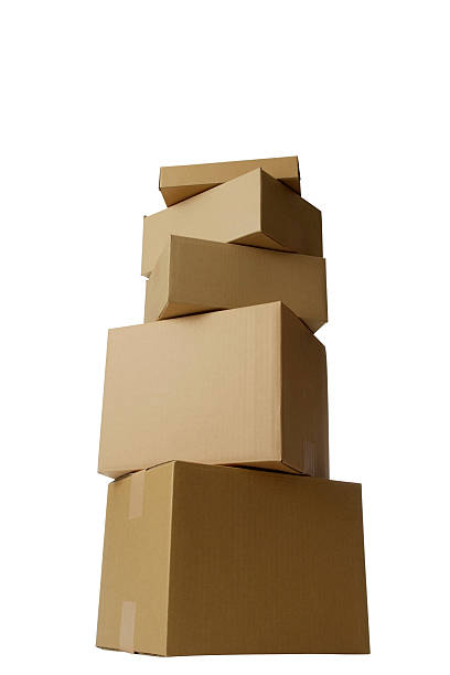 istock Isolated shot of stacked blank cardboard box on white background 121369131