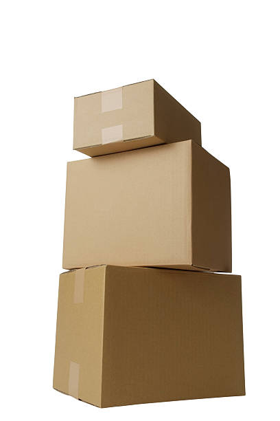 istock Isolated shot of stacked blank cardboard box on white background 121369133