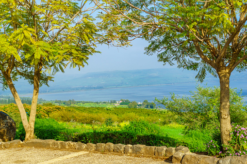 View of the Sea of Galilee (Kinneret lake) from Mount Beatitude, Northern Israel