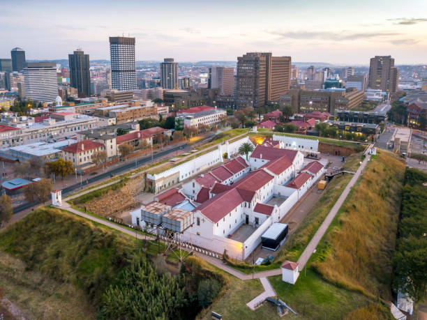 Aerial view of Constitution Hill in Johannesburg, South Africa Aerial view of Constitution Hill in downtown of Johannesburg, South Africa pretoria prison stock pictures, royalty-free photos & images