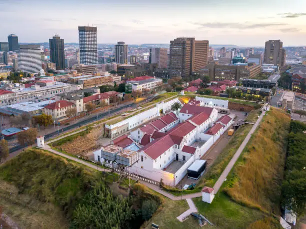 Aerial view of Constitution Hill in downtown of Johannesburg, South Africa