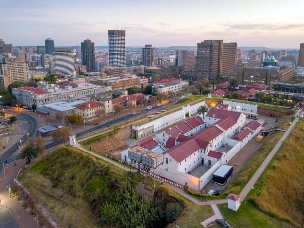 Aerial view of Constitution Hill in Johannesburg, South Africa Aerial view of Constitution Hill in downtown of Johannesburg, South Africa pretoria prison stock pictures, royalty-free photos & images