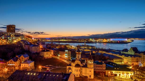 Beautiful sunset in the big city. Beautiful sunset in the big city. Cityscape of Nizhny Novgorod at sunset time. nizhny novgorod stock pictures, royalty-free photos & images