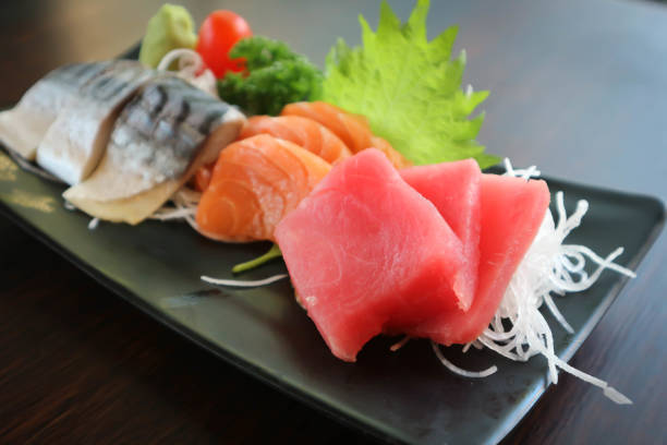 istock raw salmon and raw tuna or sashimi 1213694741