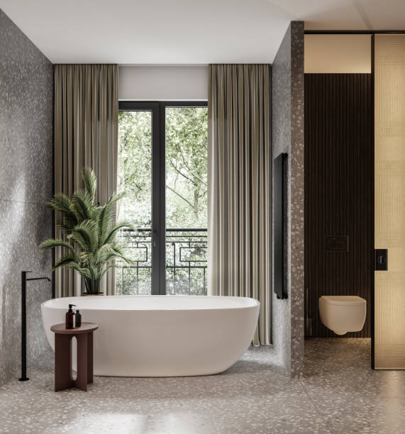 Large bathroom with a bathtub