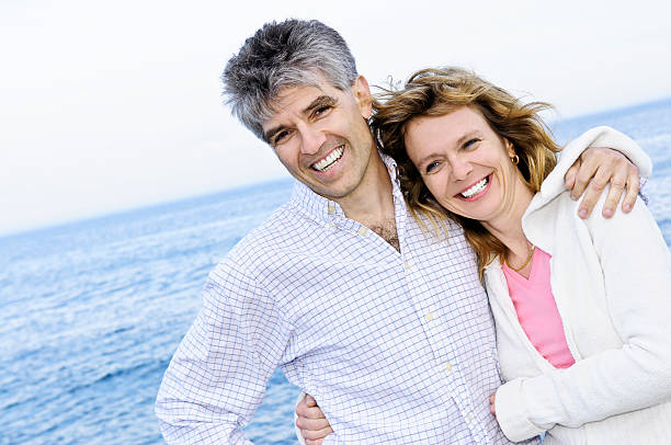 istock Mature romantic couple at seashore 121369523