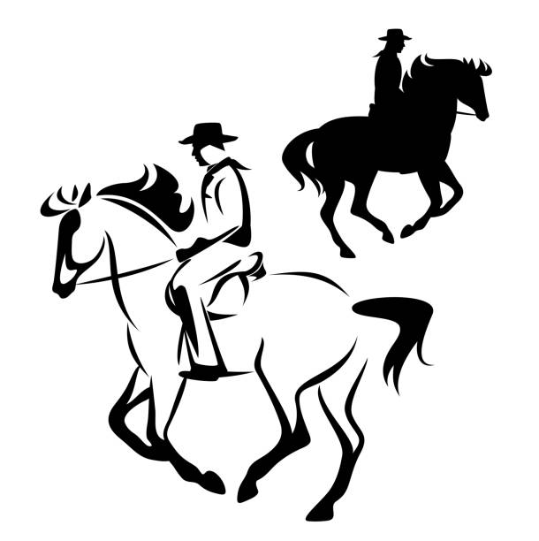 cowboy und pferd profil umriss und silhouette vektor-design - cowboy hat wild west single object white background stock-grafiken, -clipart, -cartoons und -symbole