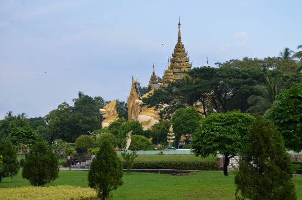 istock Gold colored temple in Peoples park Yangon Myanmar 1213698266