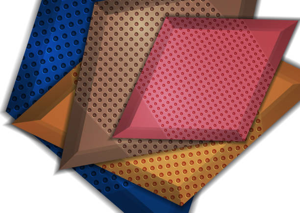 Colored bright rhombs with decorative perforation elements on a white background. Abstract modern geometric design. Hi-tech template for web page, banners, covers, fabric. Colored bright rhombs with decorative perforation elements on a white background. Abstract modern geometric design. Hi-tech template for web page, banners, covers, fabric. Vector illustration perforated paper pictures stock illustrations