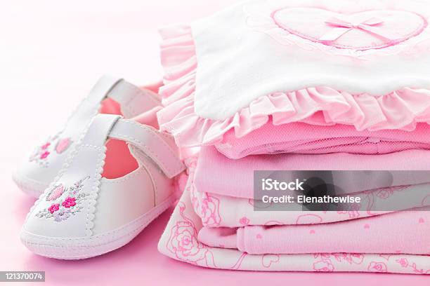 Pink Baby Clothes For Infant Girl Stock Photo - Download Image Now - Baby - Human Age, Baby Bib, Baby Booties