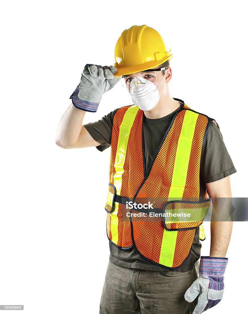 Construction worker wearing safety equipment  Helmet Stock Photo