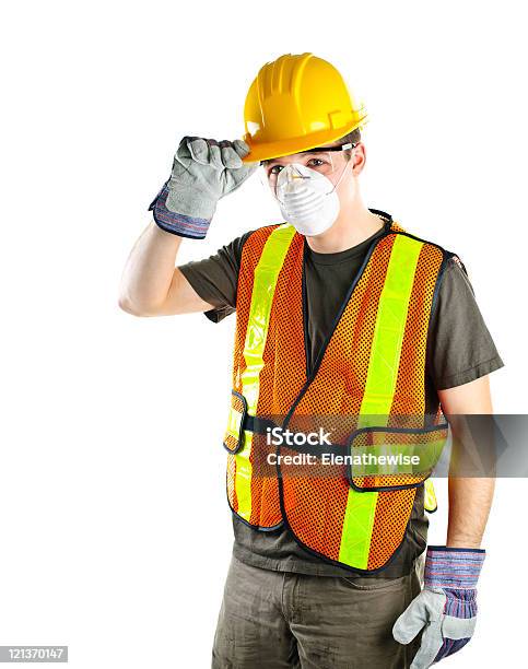 Construction Worker Wearing Safety Equipment Stock Photo - Download Image Now - Helmet, Protective Glove, Hardhat
