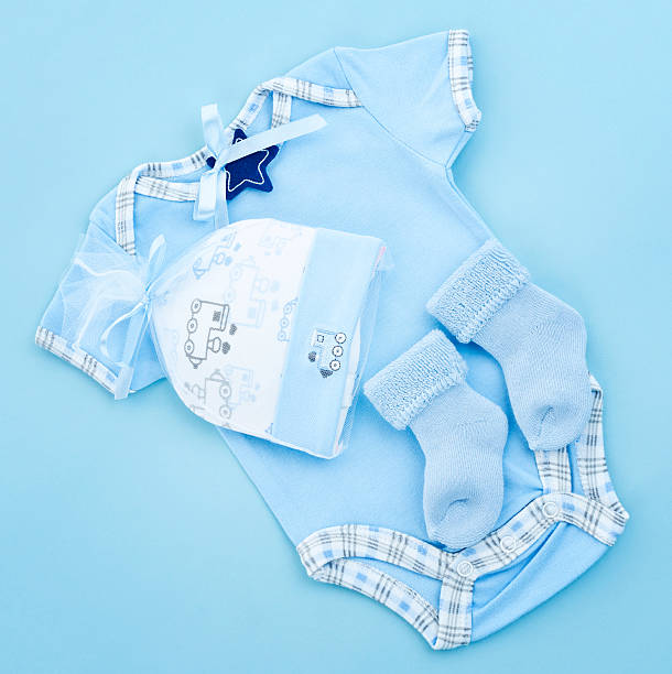 istock Blue baby clothes for infant boy 121370156