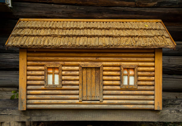 rustic small house decoration object wood material sticks hand made architecture building