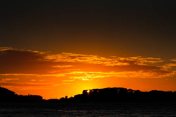 sunset in Bayona stock photo