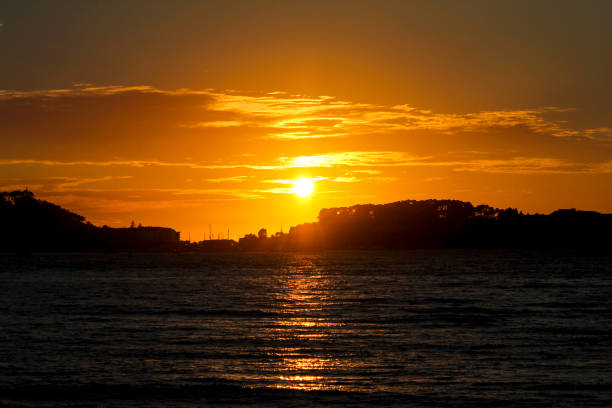 sunset in Baiona stock photo