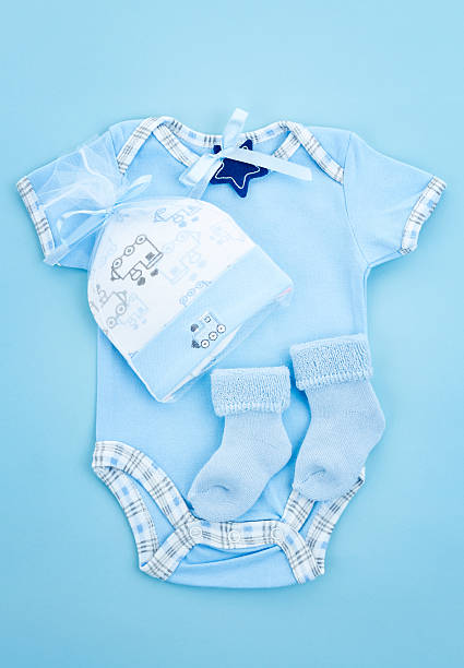 istock Blue baby clothes for infant boy 121370264