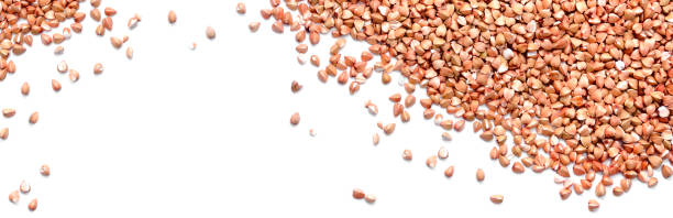 istock Brown buckwheat groat isolated on white. Panorama. 1213706774
