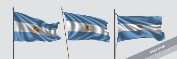 istock Set of Argentina waving flag on isolated background vector illustration 1213708178