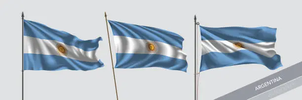 Vector illustration of Set of Argentina waving flag on isolated background vector illustration