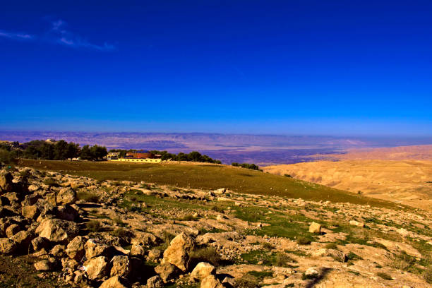 Grand Open View of Mount. Nebo & Valley of Moab Landscape. One of the most important history site, also known as God's " Promised Land ". Created in Mount. Nebo, Jordan, 12/21/2019 mount nebo jordan stock pictures, royalty-free photos & images