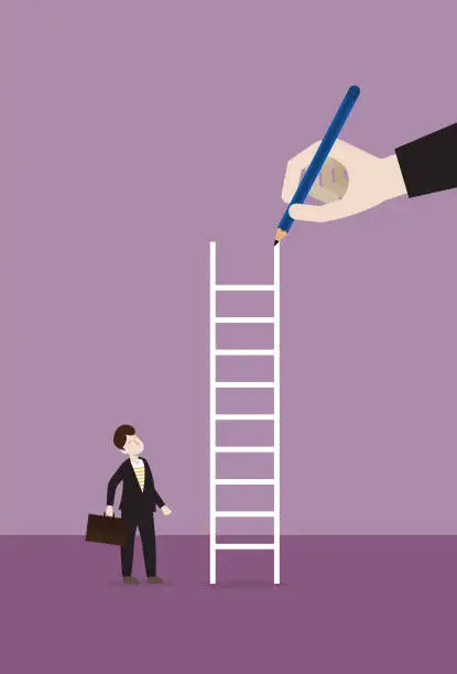 Vector illustration of The manager draws a ladder to help a businessman