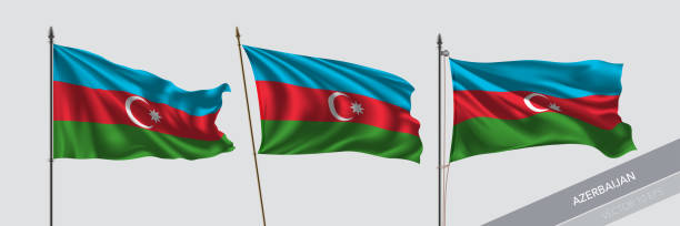 istock Set of Azerbaijan waving flag on isolated background vector illustration 1213710659