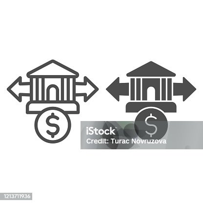 istock Dollar coin exchange line and solid icon. Bank transaction with arrows symbol, outline style pictogram on white background. Money transfer sign for mobile concept and web design. Vector graphics. 1213711936