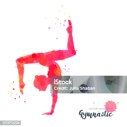 istock Silhouettes of a gymnastic girl. Vector watercolor illustration on white background 1213712226