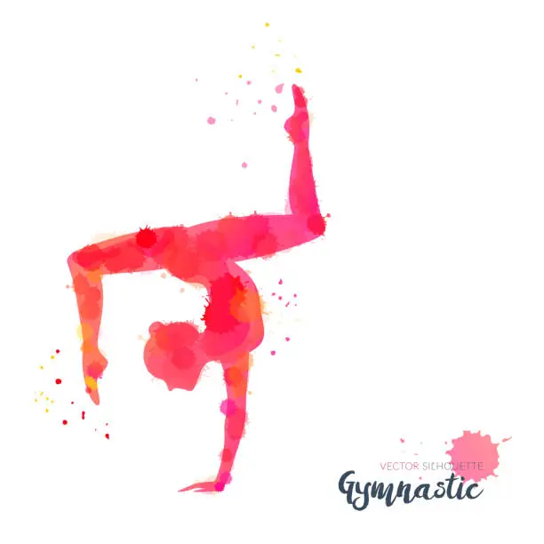 Vector illustration of Silhouettes of a gymnastic girl. Vector watercolor illustration on white background