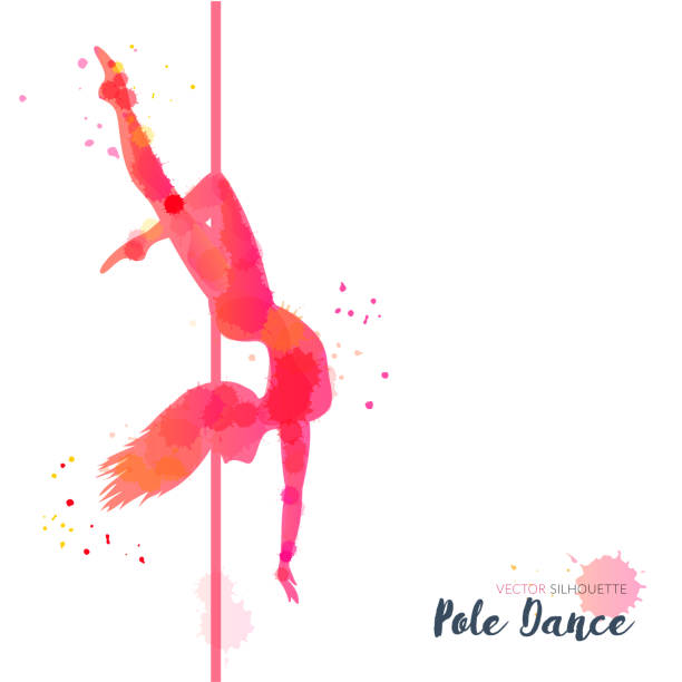 ilustrações, clipart, desenhos animados e ícones de silhuetas de uma garota de pole dance. ilustração de aquarela vetorial em fundo branco - school sport high up tall