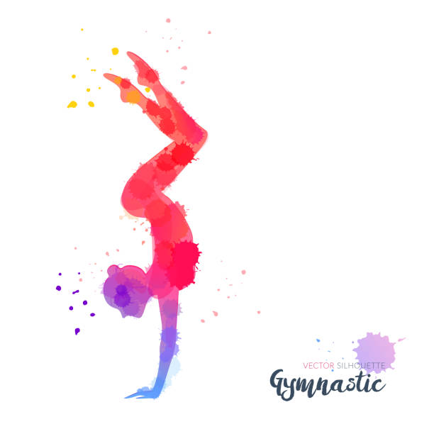 Silhouettes of a gymnastic girl. Vector watercolor illustration on white background Silhouettes of a gymnastic girl. Vector watercolor illustration on white background school sport high up tall stock illustrations