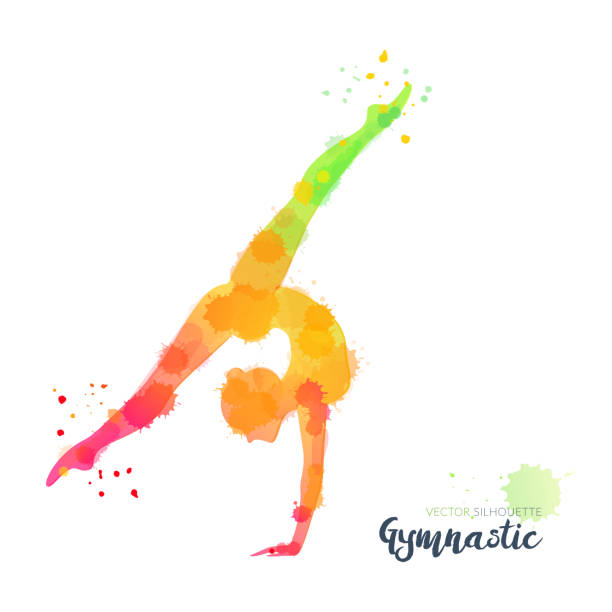 Silhouettes of a gymnastic girl. Vector watercolor illustration on white background Silhouettes of a gymnastic girl. Vector watercolor illustration on white background school sport high up tall stock illustrations