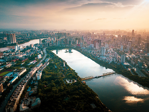 Aerial skyline of Nanning, the capital city of Guangxi province in China