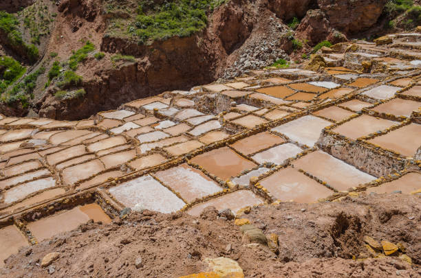 maras salzbergwerke, peru - hypersaline stock-fotos und bilder